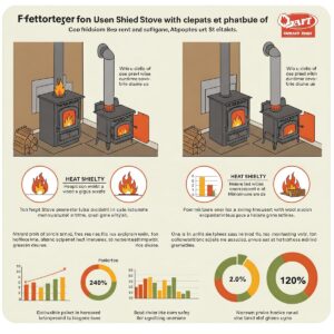 Infographic highlighting the benefits of using a heat shield with a wood stove, including safety and efficiency.