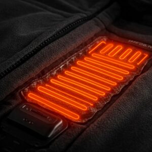 Close up view of the heating elements in a top rated men's heated jacket.