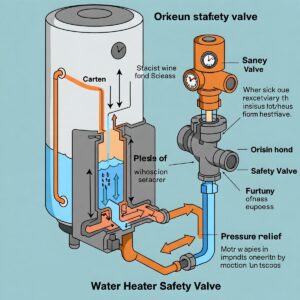 Illustration showcasing different types of water heater water valves, including ball valves and gate valves.
