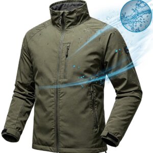 A durable, water-resistant men's heated jacket with a hood, ideal for various weather conditions.
