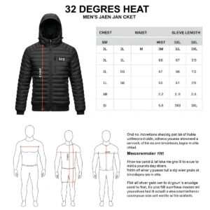Size chart for the 32 Degrees Heat men's jacket, helping customers find their perfect fit.