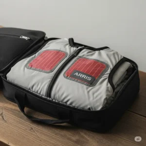 Compact Arris heated vest, easily foldable for convenient storage and portability during travel.