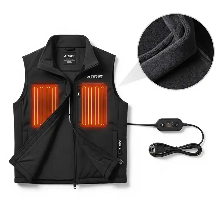 Arris heated vest for men and women, featuring multiple heating zones and long-lasting battery life for warmth in cold weather.