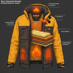 Detailed illustration showcasing the durable and layered material construction of the Men's DeWalt Heated Jacket
