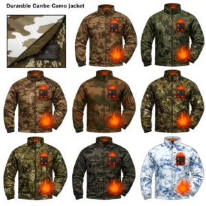 Various camouflage patterns available for the durable heated camo jacket.