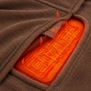 Detailed view of the heating pads inside a women's heated fleece jacket, highlighting the technology.
