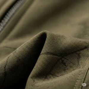 Close-up of the durable, quiet, and water-resistant fabric used in high-quality heated hunting jackets.