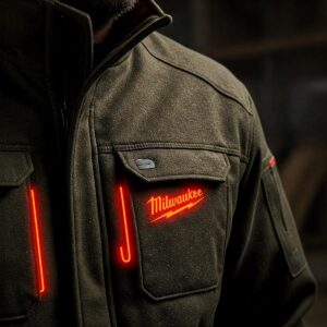 Close-up texture highlighting the tough and durable material of a men's Milwaukee heated jacket.