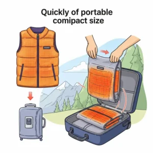 Compact and portable Voltex heating vest, perfect for travel and easy storage.