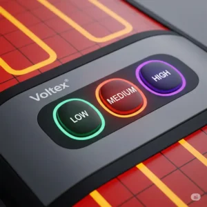 Easy-to-use temperature control panel for the Voltex heating vest, offering adjustable warmth settings.