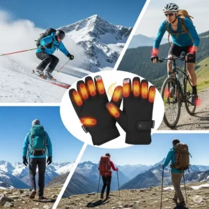 Collage showcasing various outdoor activities like skiing, cycling, and hiking, where heat inserts for gloves provide essential warmth