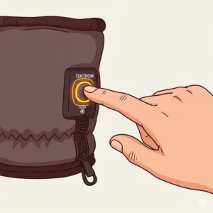 An illustration of a user easily adjusting the temperature settings on a heated glove liner's control button, emphasizing user-friendly features found in the best heated glove liners.