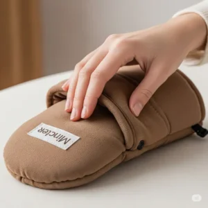 Hand gently inserting into a heated mitt liner, illustrating the ease of use and comfortable fit.