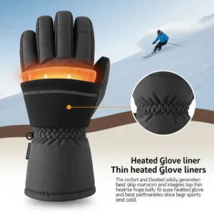 An illustration demonstrating a thin heated glove liner comfortably worn underneath a thick ski glove, showcasing the ideal layering for extreme cold and why they are often chosen as the best heated glove liners for winter sports.