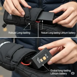 Easy installation of a durable battery into the dedicated compartment of heated gloves.