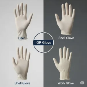 Collection of diverse OR gloves, including liners, shells, and work gloves, suitable for various outdoor activities.