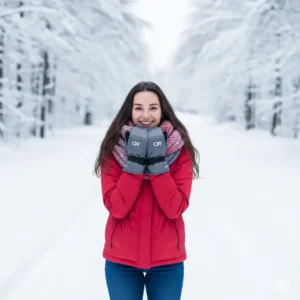 Person enjoying a snowy winter landscape, hands warm and protected by high-performance OR gloves.