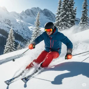 Skier enjoying a snowy slope, highlighting the comfort and warmth provided by top-rated heated ski gloves.