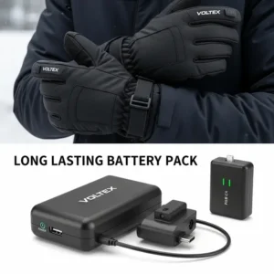 Long-lasting battery pack and convenient charging for Voltex heated gloves.