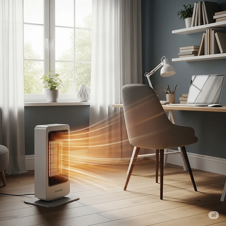A quiet fan forced heater providing comfortable warmth in a home office, enhancing productivity during colder months.