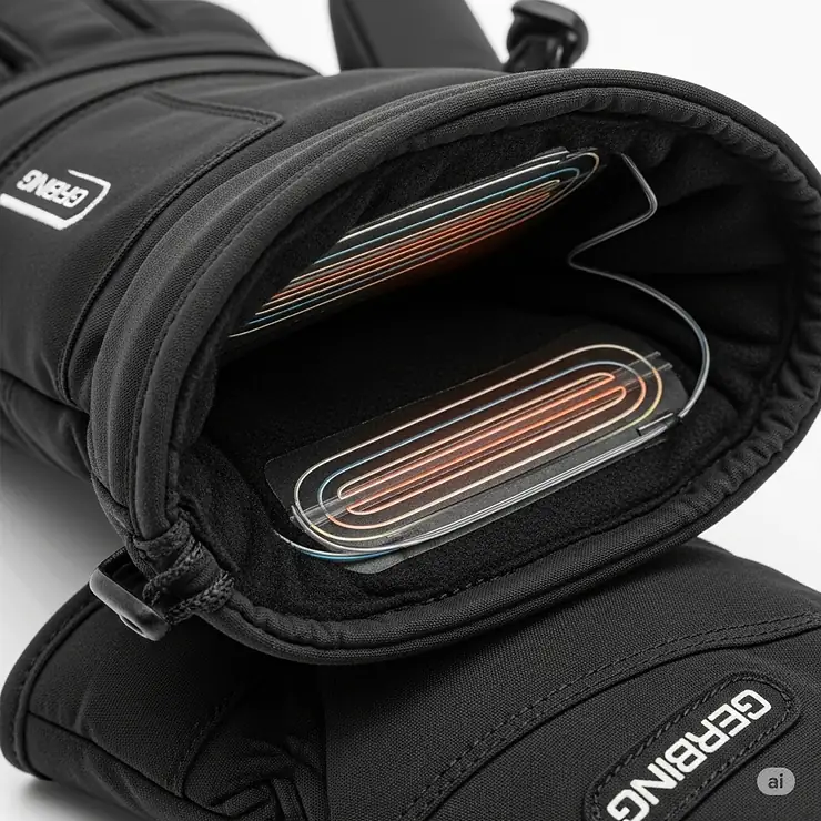 Close-up view of Gerbing heated gloves, highlighting the quality material and discreet heating elements.