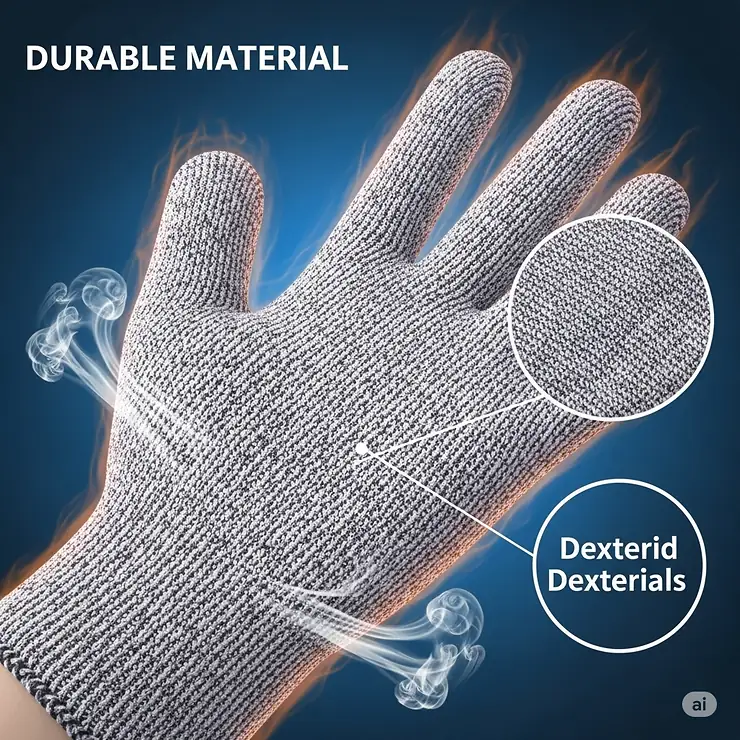 Close-up illustration showcasing the durable, heat resistant material of gloves designed for hair styling tools.