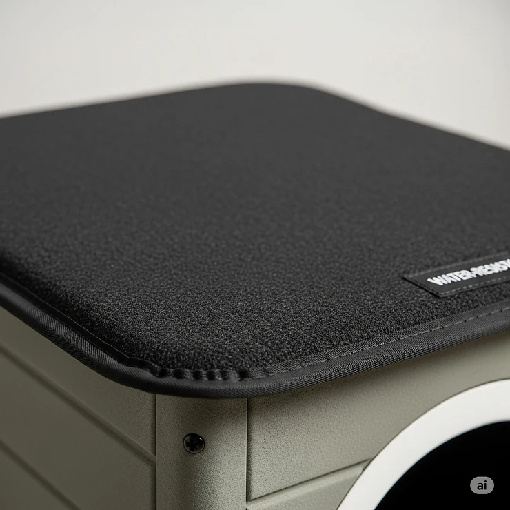 Close-up view of the durable, water-resistant material of a dog house heating pad, highlighting its quality construction.