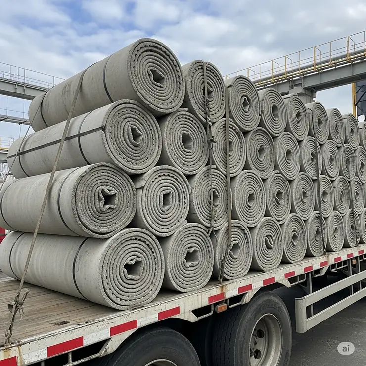 Concrete heat blankets neatly rolled up for easy storage and transportation, highlighting their portability and reusability.