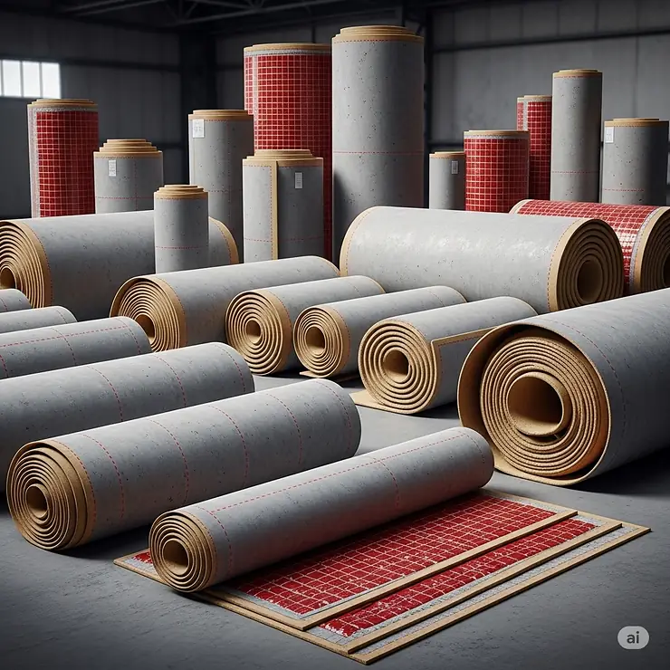 Assortment of concrete heat blankets in various sizes and configurations, suitable for different concrete curing applications.