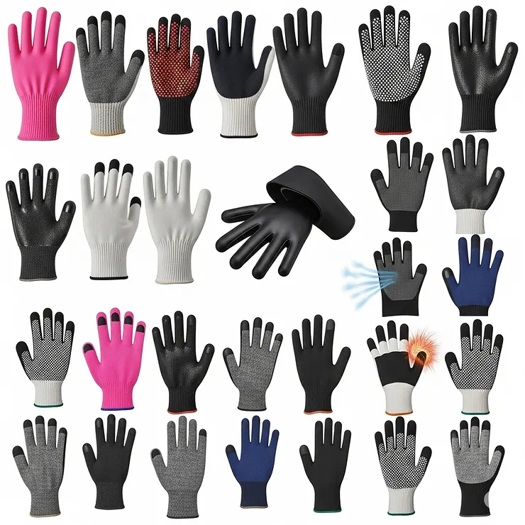 Collection of different styles and colors of heat resistant gloves, ideal for protecting hands during various hair styling tasks.