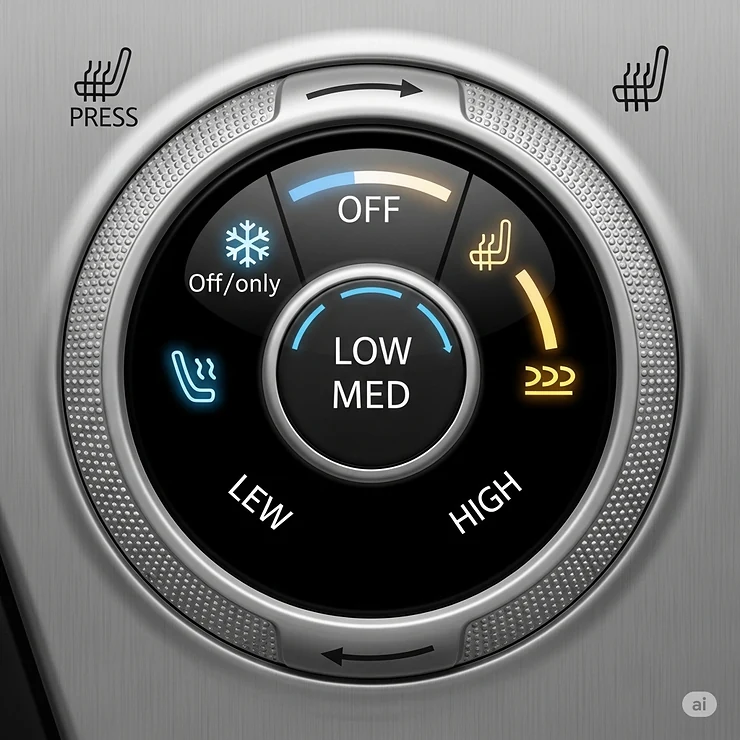A graphic representation of a control switch with different heat settings, allowing the user to adjust the temperature of their car heater pad.