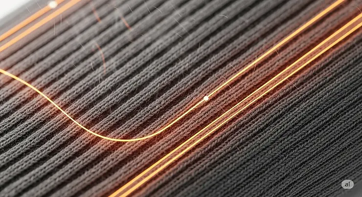 A detailed view of the invisible heating elements woven into the fabric of a premium pair of heated socks, demonstrating their advanced technology.