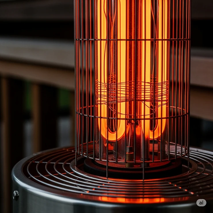 A detailed close-up of the heating element of an infrared porch heater, highlighting the advanced technology that produces efficient, radiant heat.