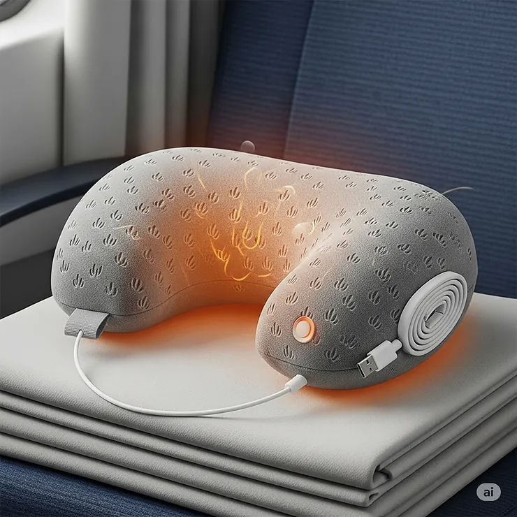 An illustration of a compact, portable heat pillow, perfect for providing comfort and relief while traveling.