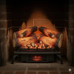 An electric fireplace log set that includes a built-in fan heater to provide supplemental warmth to a room.