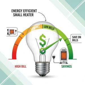 An icon illustrating the energy efficiency of a small heater, highlighting cost savings on utility bills.