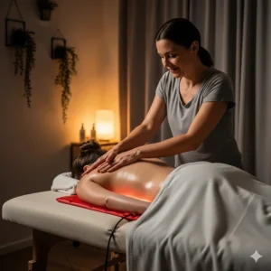 A therapist performs a Swedish massage on a client lying on a heated massage table, demonstrating how the warmth from the heating pad complements different massage techniques for deeper muscle relaxation.