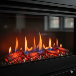 Captivating shot of the multi-colored, adjustable flame effects available on a modern electric unit.