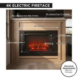 Technical drawing or guide with specific dimensions for an RV electric fireplace cutout, ensuring a proper fit for replacement or new installation.