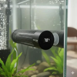 Close-up of an adjustable thermostat on a turtle water heater, showing the temperature settings for optimal water warmth.