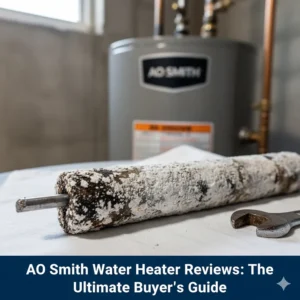 A visual showing the magnesium anode rod from an AO Smith water heater to illustrate a common maintenance tip.