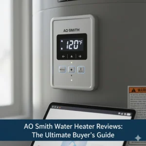 Close-up of an AO Smith water heater's digital display or control panel showing the temperature settings.