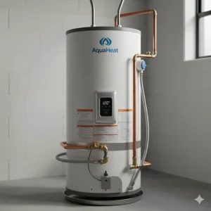 Close-up view of the exterior of the best 30 gallon electric water heater model available.