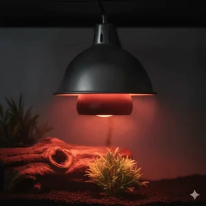 A glowing ceramic heat emitter (CHE) which provides heat without light for nocturnal reptiles.