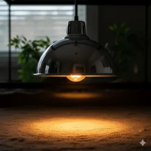 An aluminum deep dome fixture designed to concentrate heat from a reptile heat light.