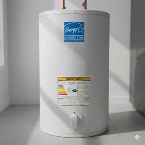 The Energy Star logo visible on a highly efficient 10 gallon electric water heater model.
