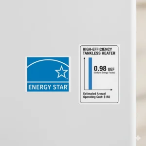 The ENERGY STAR certification logo displayed next to a rating label for a high-efficiency model.