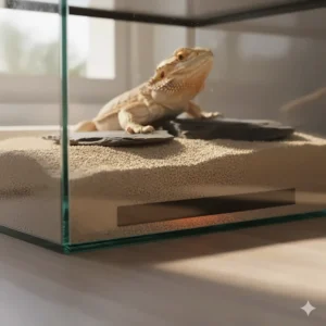 Proper placement of a reptile heat mat beneath the terrarium's substrate for even heat distribution.