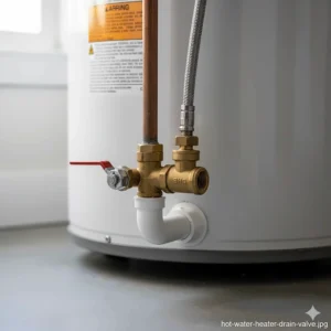 Location of the drain and temperature/pressure relief valve on a 30 gallon water heater.