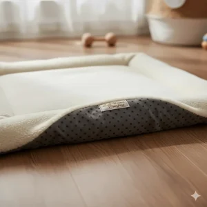 Self-warming, non-electric pad for puppies, featuring a cozy, soft fleece cover and non-slip bottom.